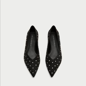 Black Shiny V Vamp Ballerinas with Studs. NWT